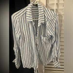 William B Long Sleeve Striped Tie Waist Shirt